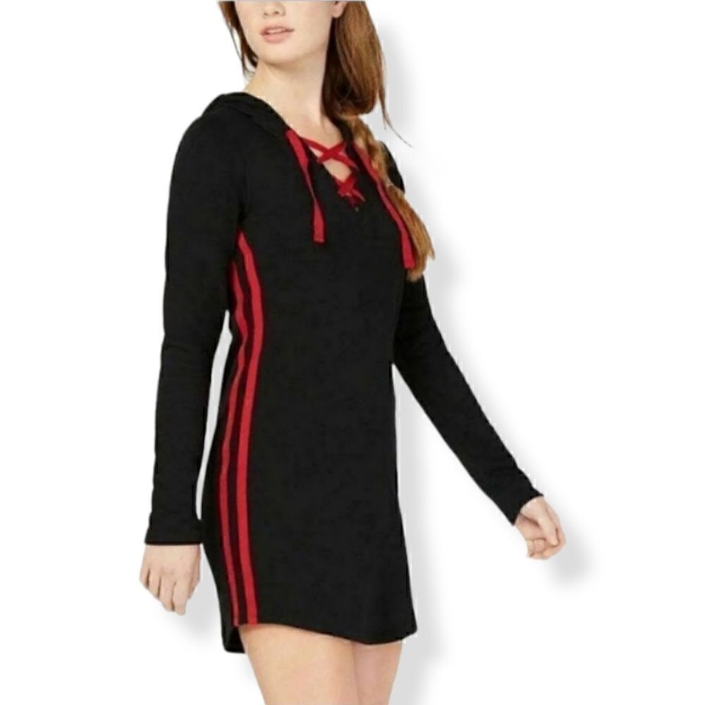 Material Girl Active Black Hooded Sweatshirt Dress XS Junior